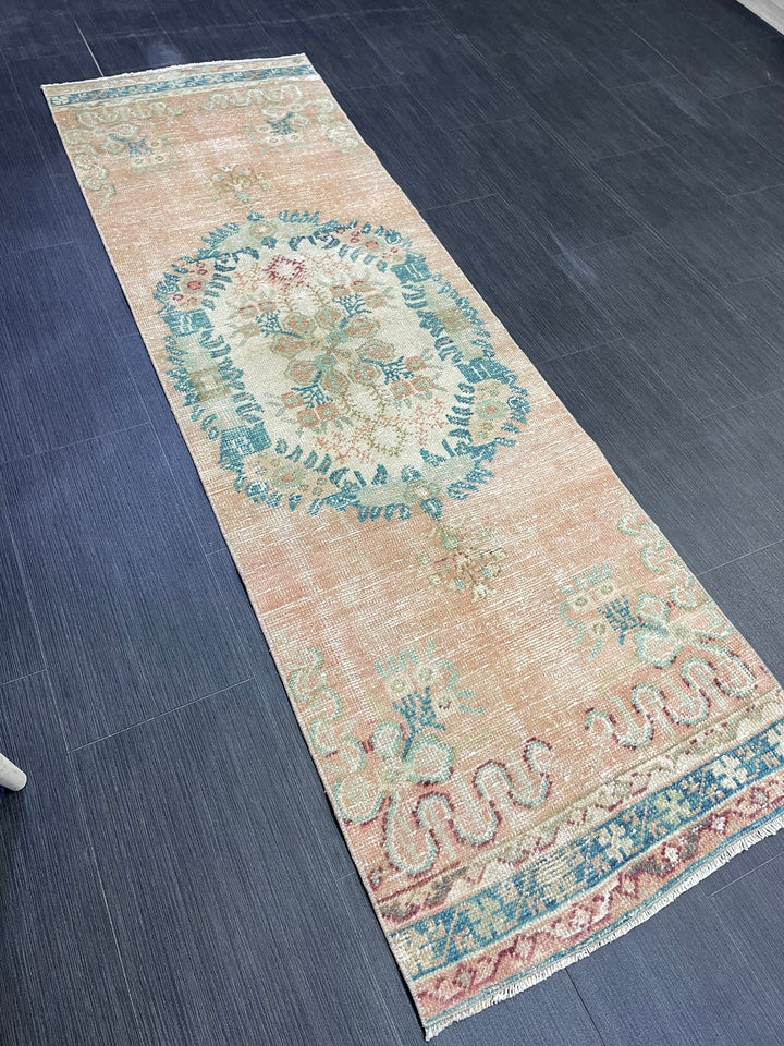 Beige Turkish Runner Rug 2' 1" x 6' 9" Hand-Knotted texture