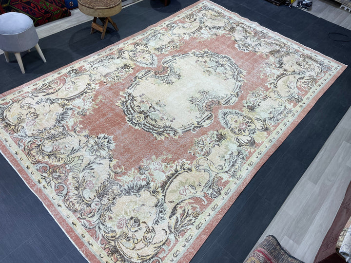 Rust Turkish Oushak Rug 6' 10" x 10' 9" Hand-Knotted border