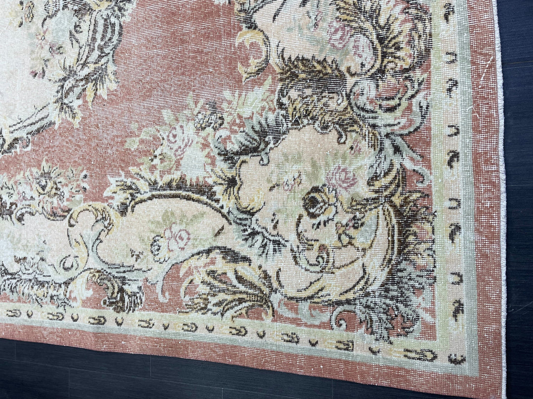 Rust Turkish Oushak Rug 6' 10" x 10' 9" Hand-Knotted close-up
