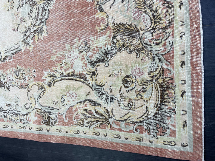 Rust Turkish Oushak Rug 6' 10" x 10' 9" Hand-Knotted close-up