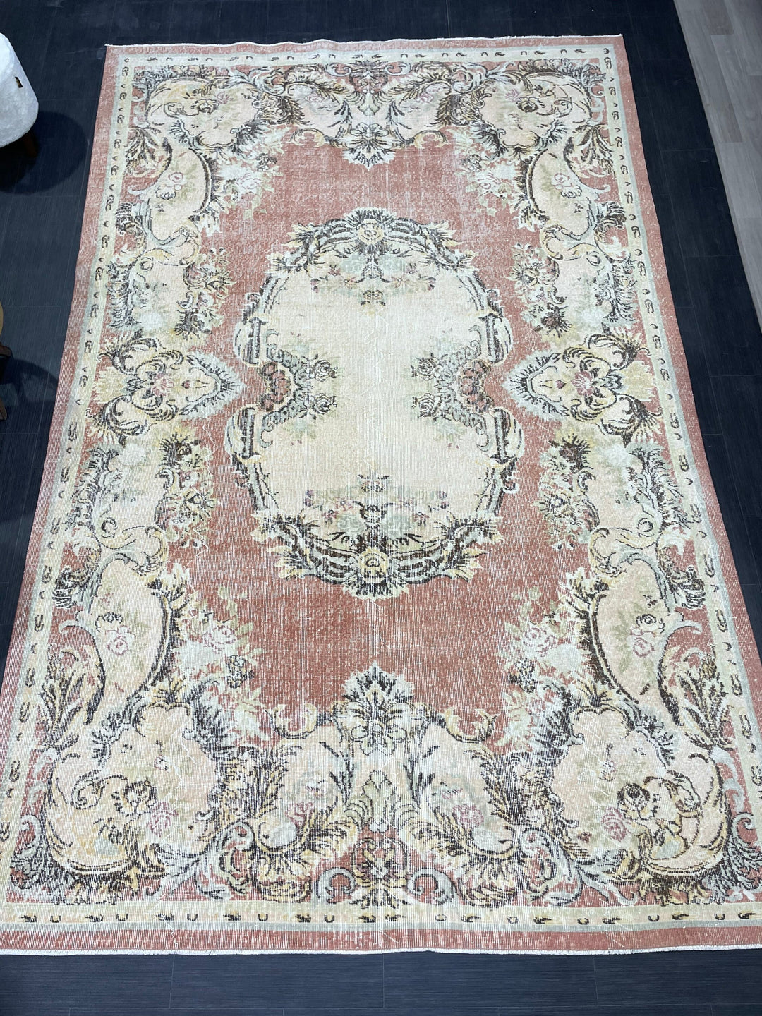Rust Turkish Oushak Rug 6' 10" x 10' 9" Hand-Knotted field