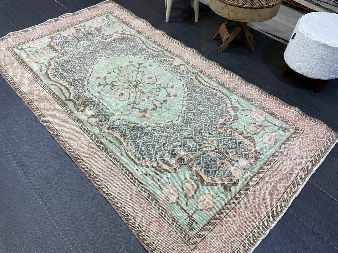 Beige Turkish Runner Rug 3' 9" x 7' Hand-Knotted