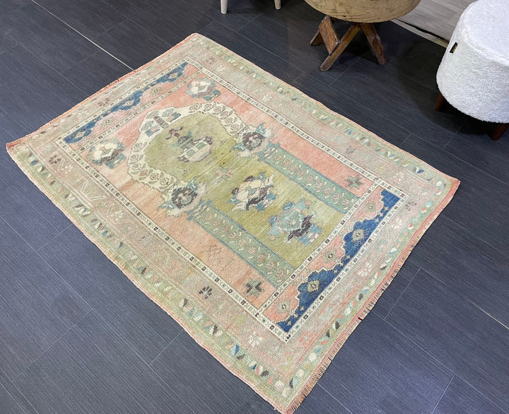 Beige Turkish Runner Rug 3' 1" x 4' 2" Hand-Knotted close-up