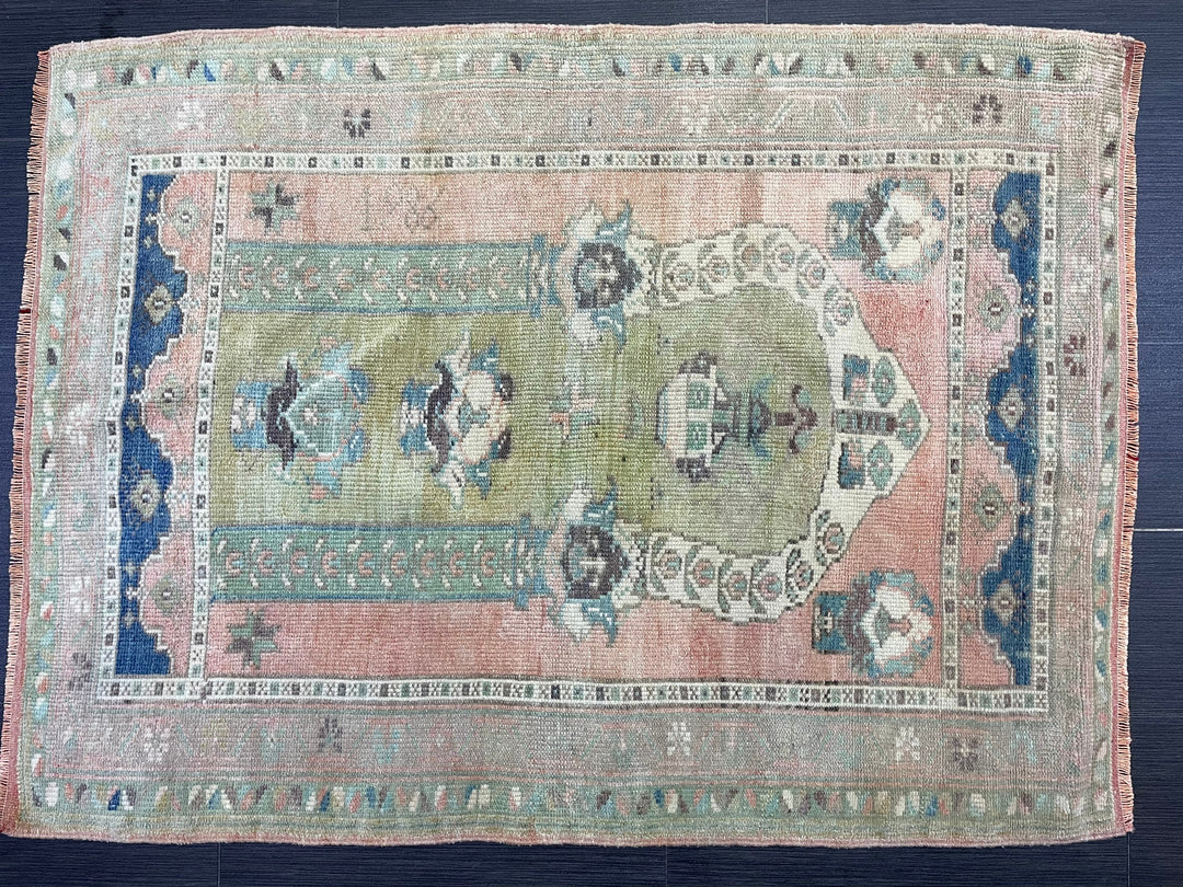 Beige Turkish Runner Rug 3' 1" x 4' 2" Hand-Knotted pattern
