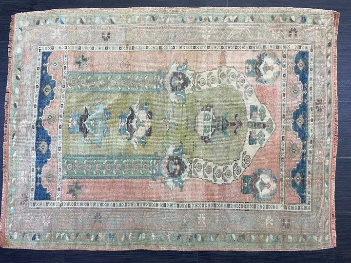 Beige Turkish Runner Rug 3' 1" x 4' 2" Hand-Knotted pattern