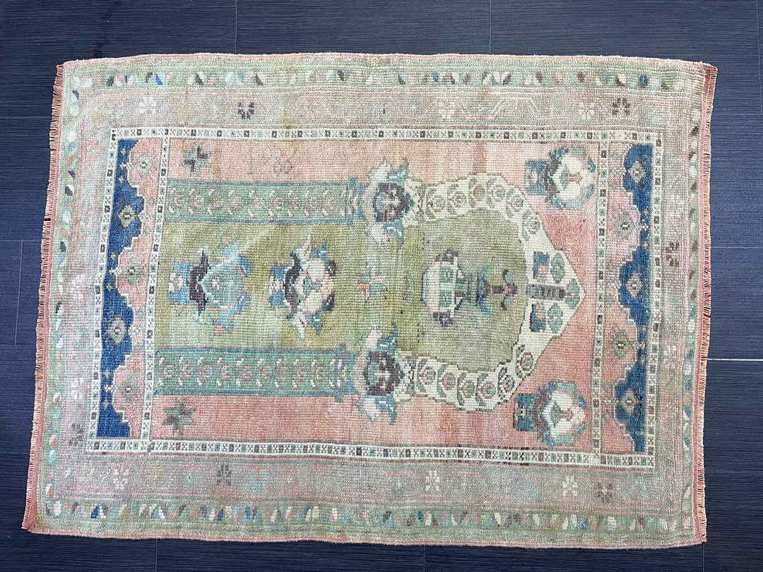 Beige Turkish Runner Rug 3' 1" x 4' 2" Hand-Knotted field