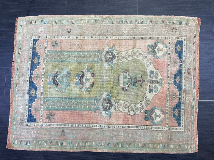 Beige Turkish Runner Rug 3' 1" x 4' 2" Hand-Knotted field