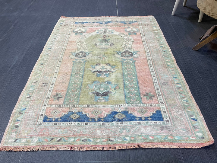 Beige Turkish Runner Rug 3' 1" x 4' 2" Hand-Knotted reverse