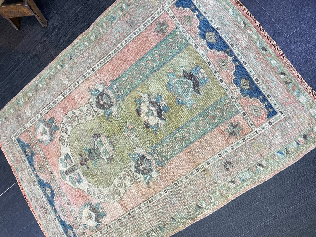 Beige Turkish Runner Rug 3' 1" x 4' 2" Hand-Knotted texture