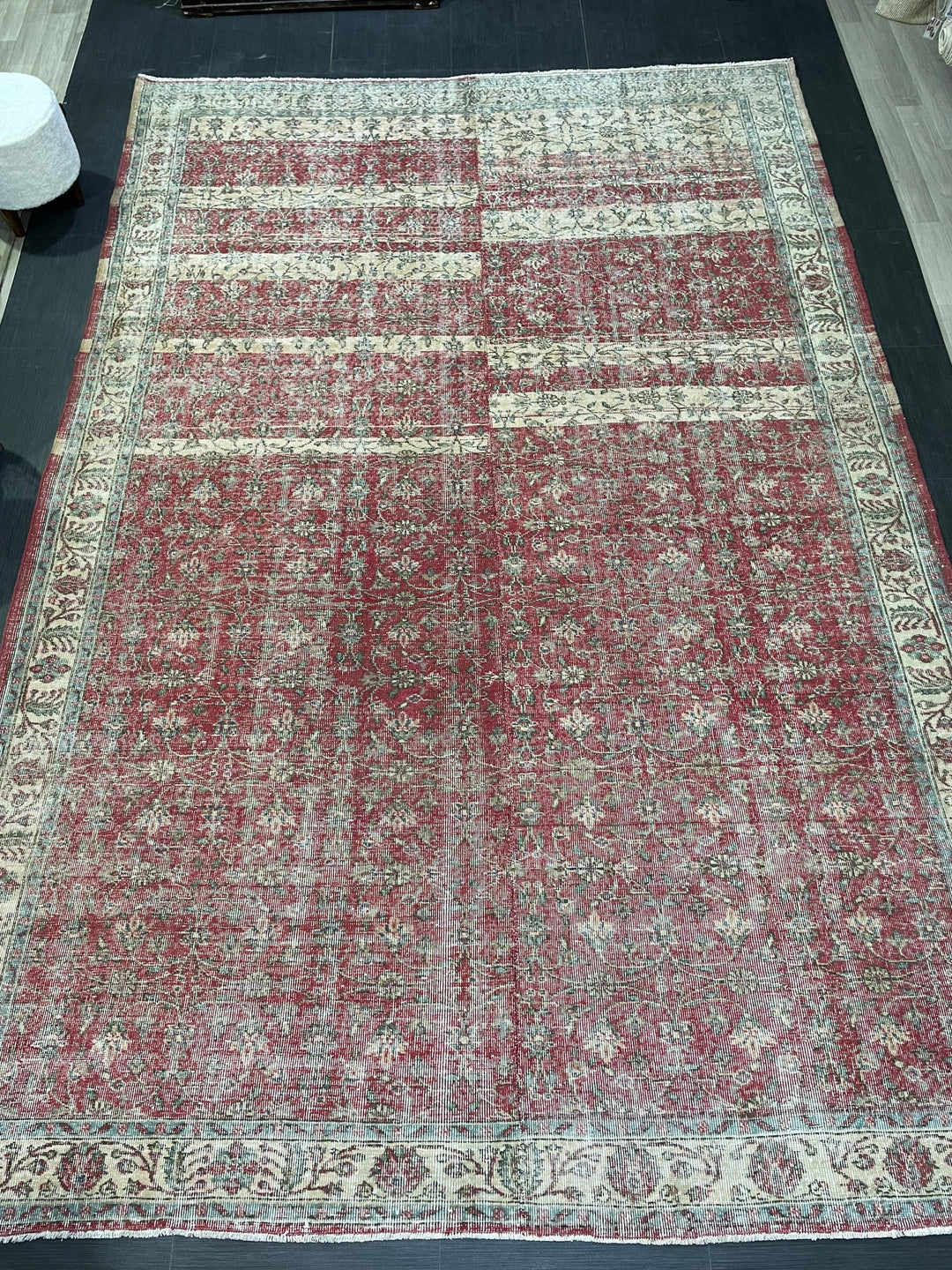 Beige Turkish Runner Rug 7' 11" x 12' Hand-Knotted detail