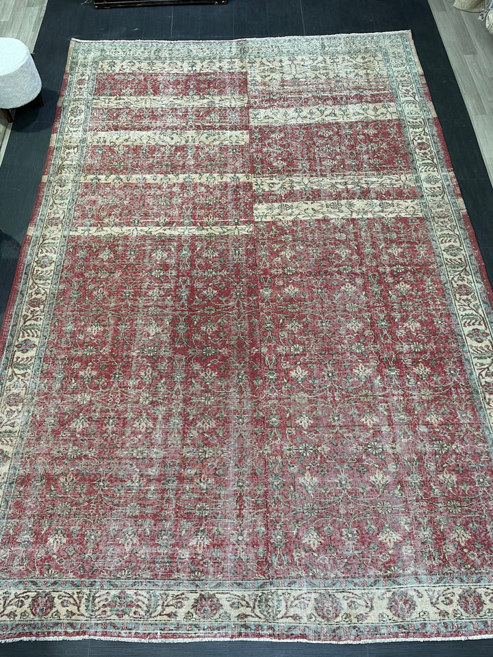 Beige Turkish Runner Rug 7' 11" x 12' Hand-Knotted detail