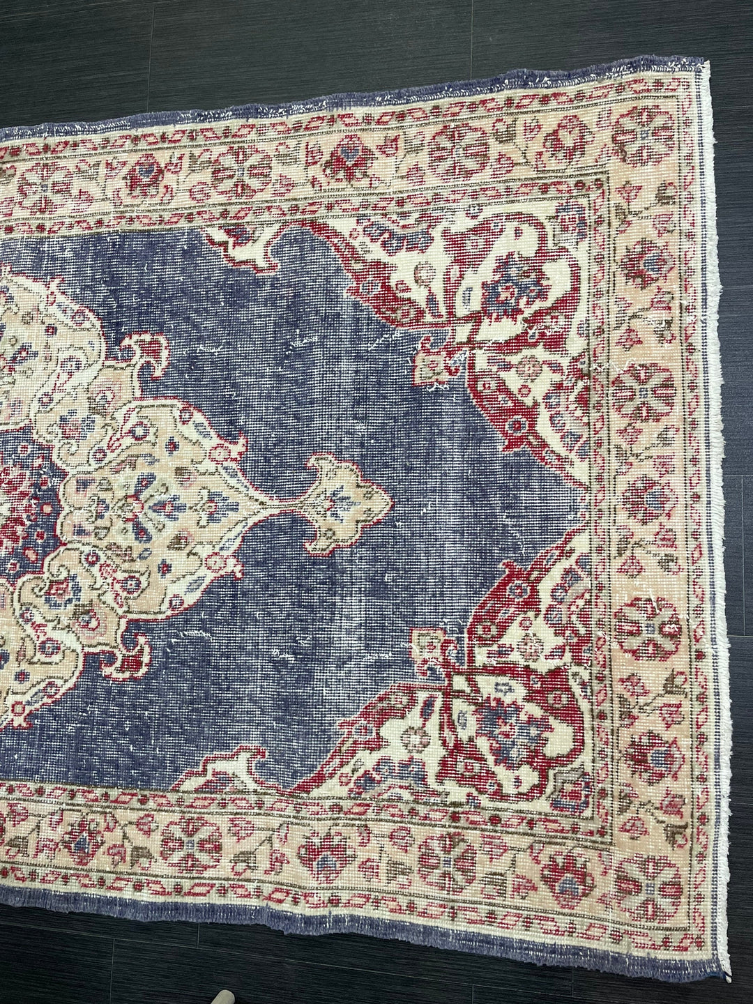 Beige Turkish Distressed Runner Rug 3' 11" x 6' 11" Hand-Knotted | No. WR34033