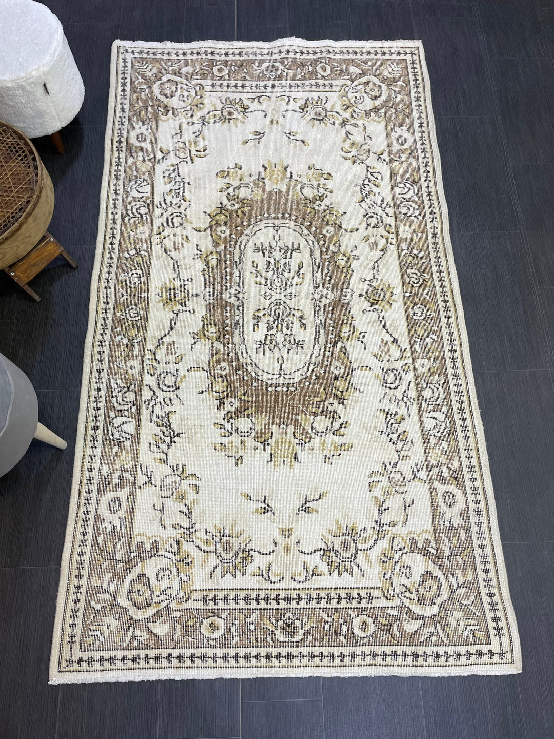 Turkish Runner Rug 3' 11" x 7' 2" Hand-Knotted close-up