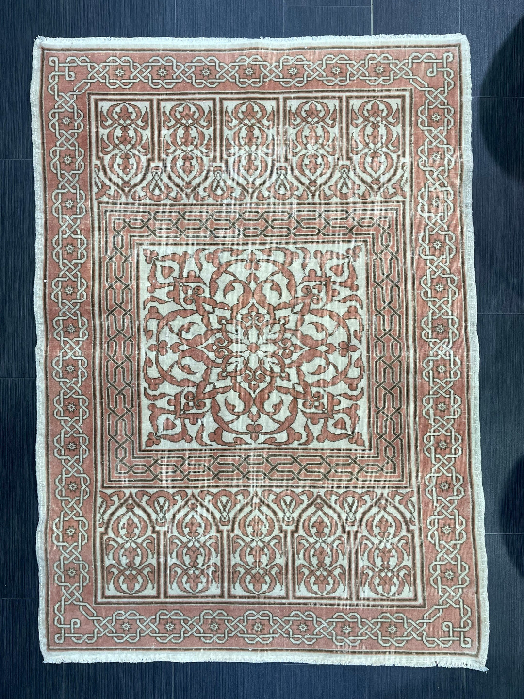 Turkish Oushak Rug 3' 4" x 4' 8" Hand-Knotted close-up