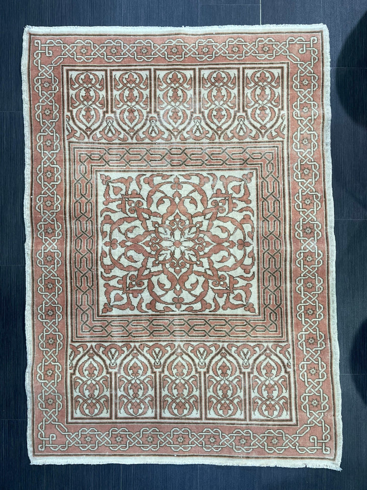 Turkish Oushak Rug 3' 4" x 4' 8" Hand-Knotted close-up