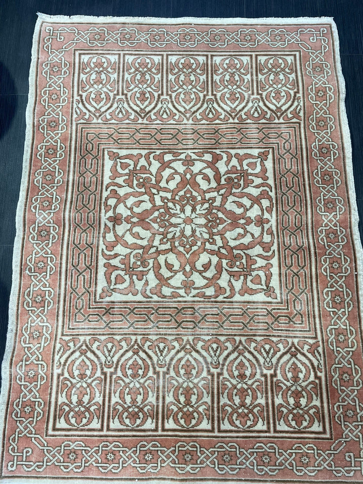 Turkish Oushak Rug 3' 4" x 4' 8" Hand-Knotted reverse