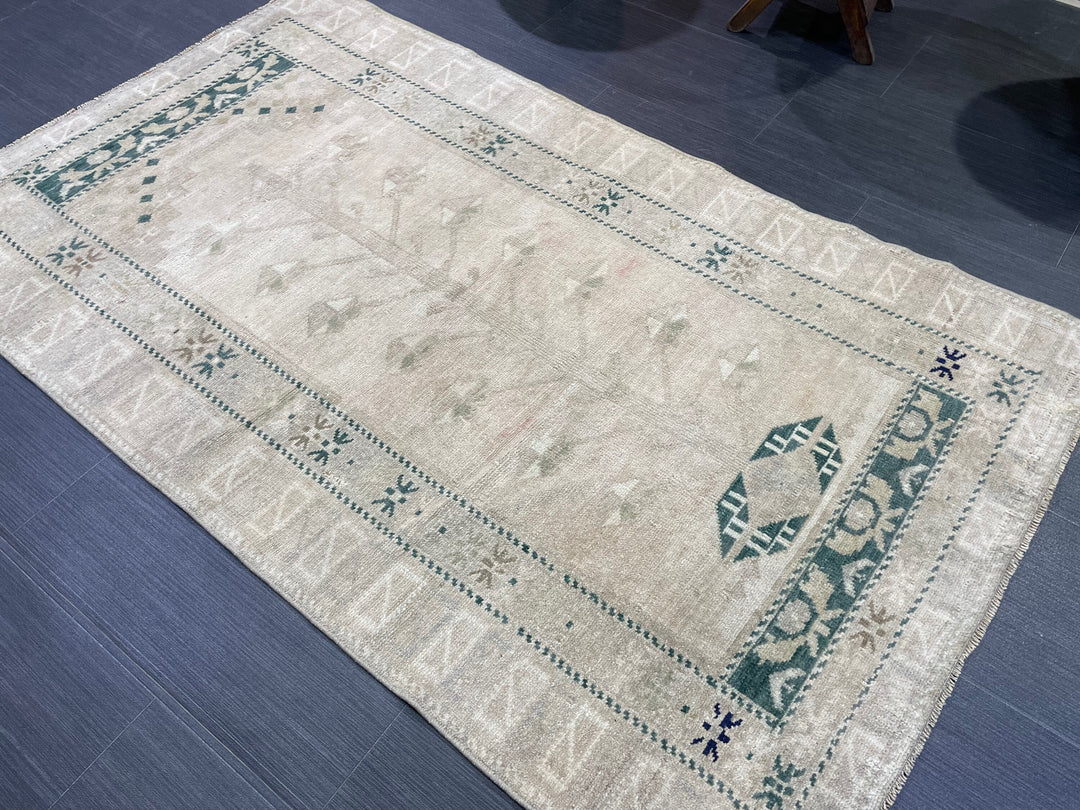 Beige Turkish Oushak Rug 3' 1" x 5' 2" Hand-Knotted