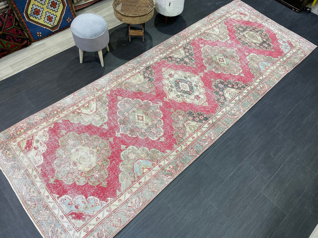 Beige Turkish Runner Rug 4' 3" x 11' 7" Hand-Knotted | No. WR88471