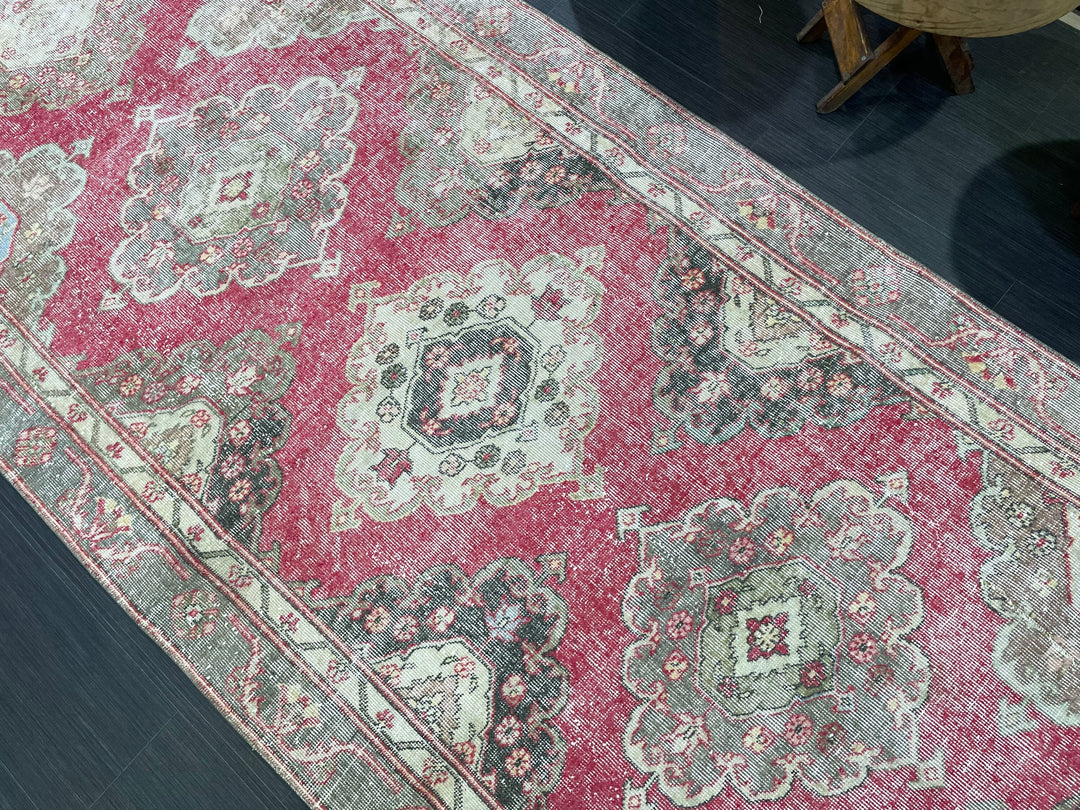 Beige Turkish Runner Rug 4' 3" x 11' 7" Hand-Knotted | No. WR88471