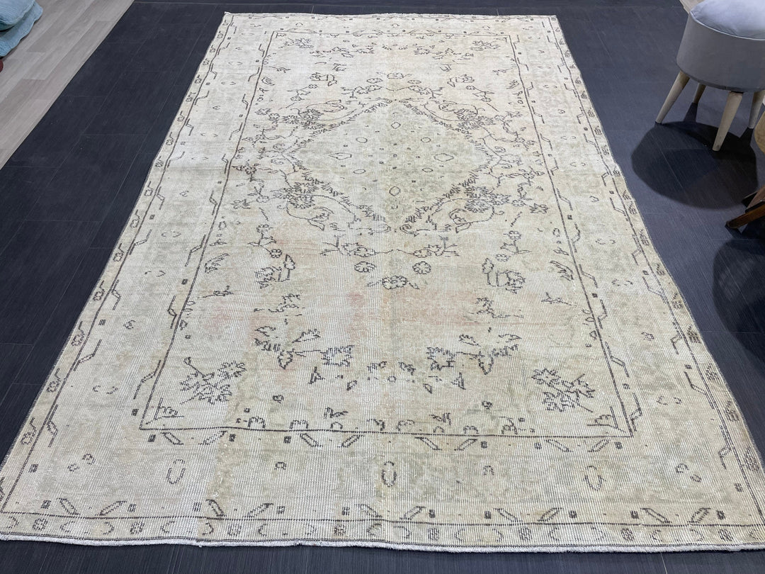 Beige Turkish Oushak Rug 5' 6" x 8' 7" Hand-Knotted field