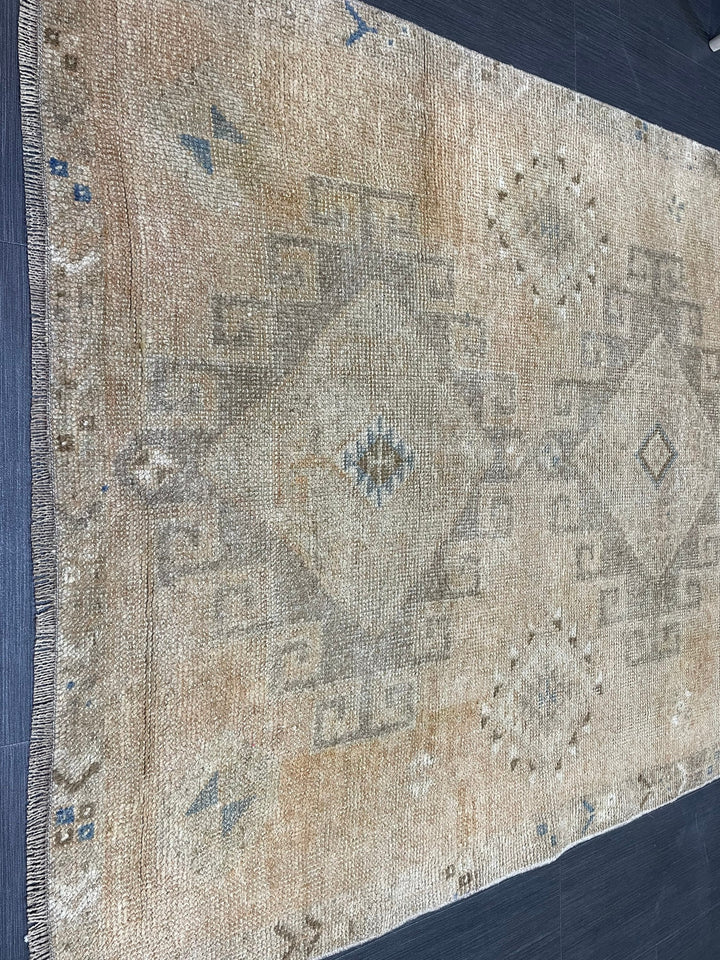 Beige Turkish Runner Rug 4' 2" x 10' 9" Hand-Knotted reverse