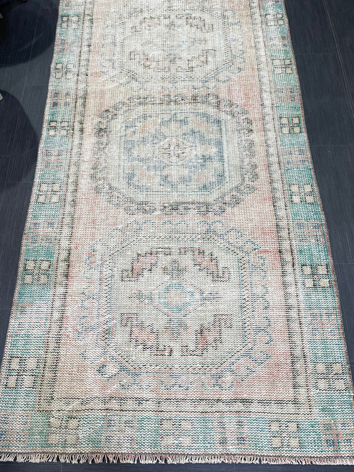 Beige Turkish Runner Rug 3' 10" x 11' 3" Hand-Knotted detail