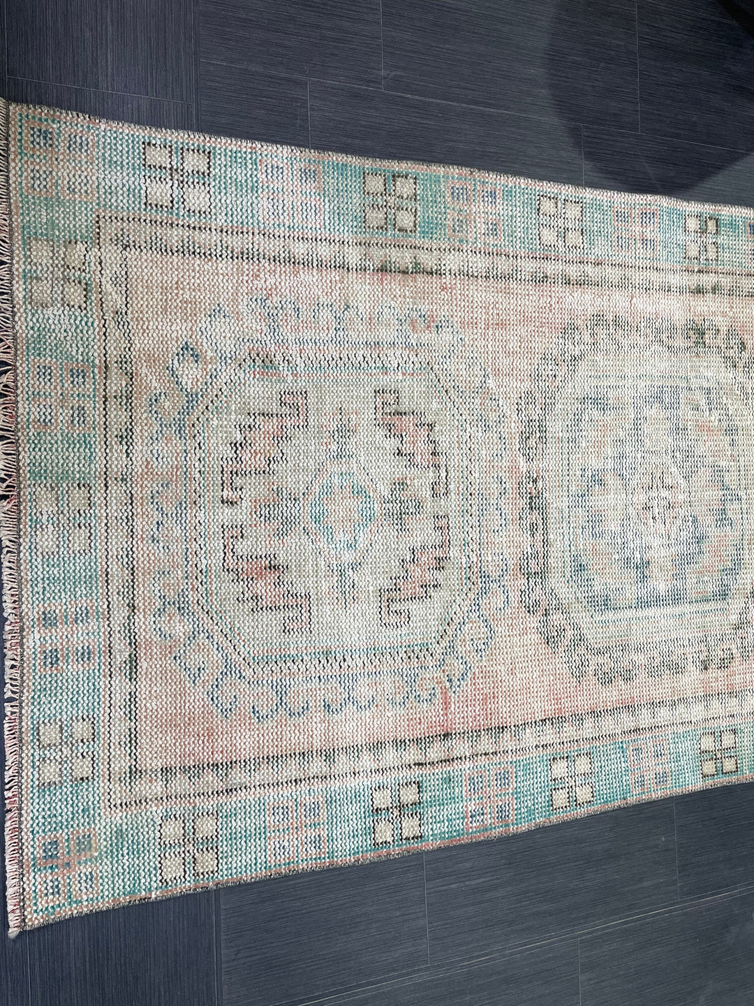 Beige Turkish Runner Rug 3' 10" x 11' 3" Hand-Knotted close-up