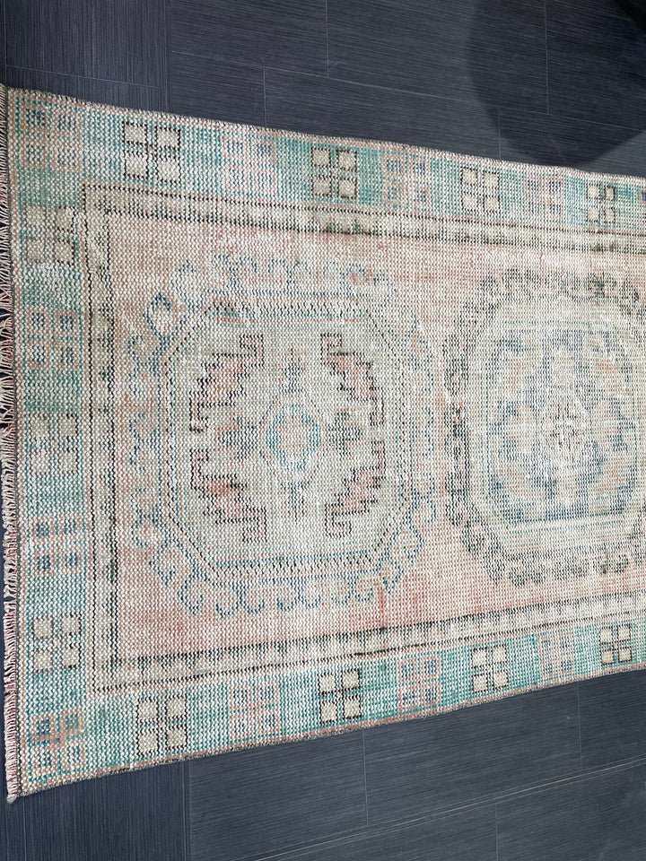 Beige Turkish Runner Rug 3' 10" x 11' 3" Hand-Knotted close-up