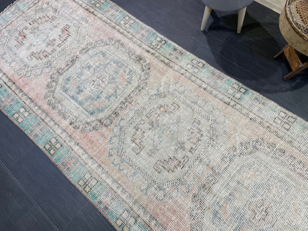 Beige Turkish Runner Rug 3' 10" x 11' 3" Hand-Knotted pattern