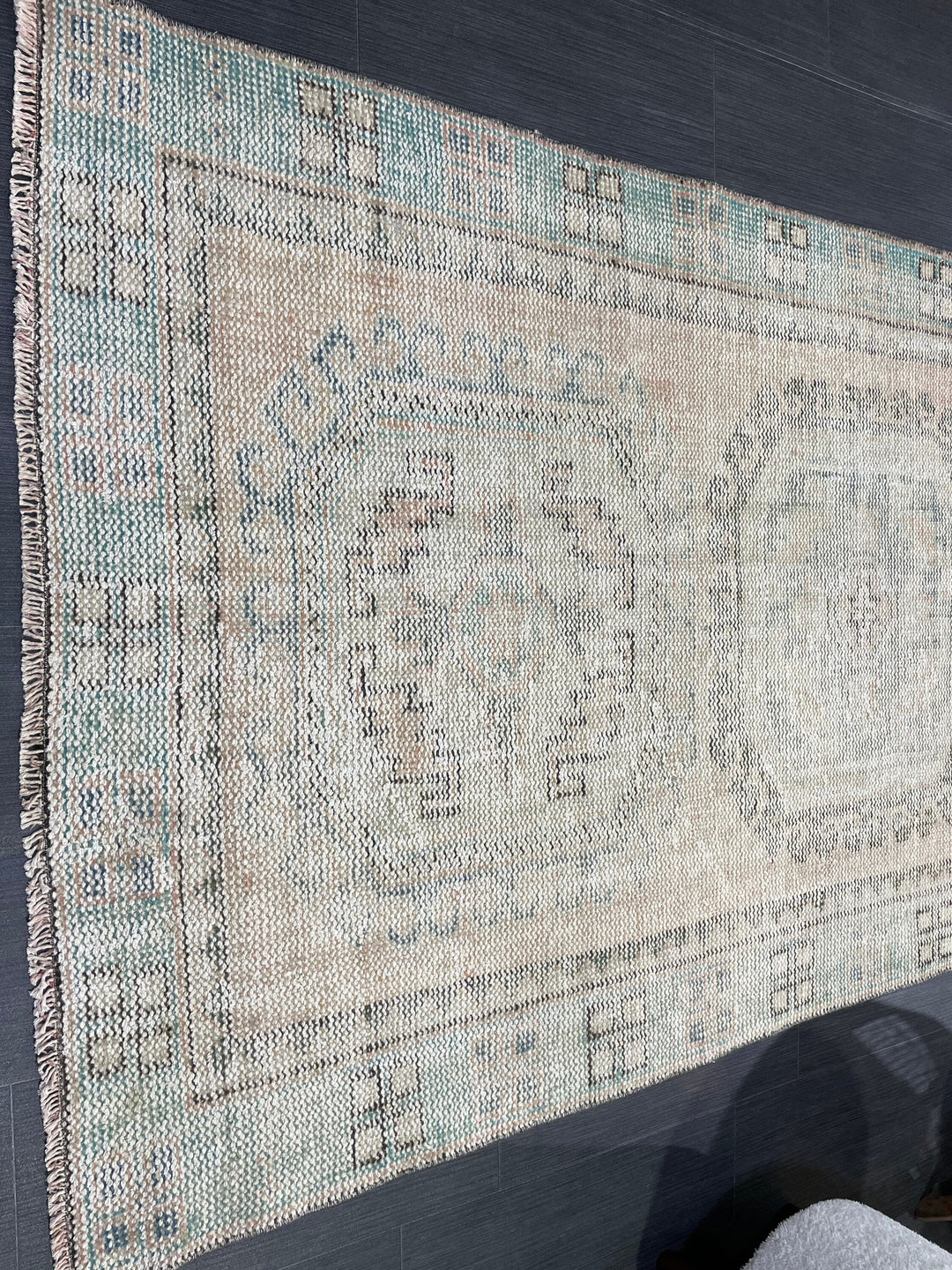 Beige Turkish Runner Rug 3' 10" x 11' 3" Hand-Knotted field