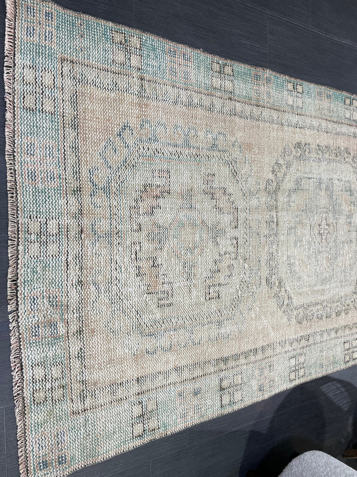 Beige Turkish Runner Rug 3' 10" x 11' 3" Hand-Knotted field