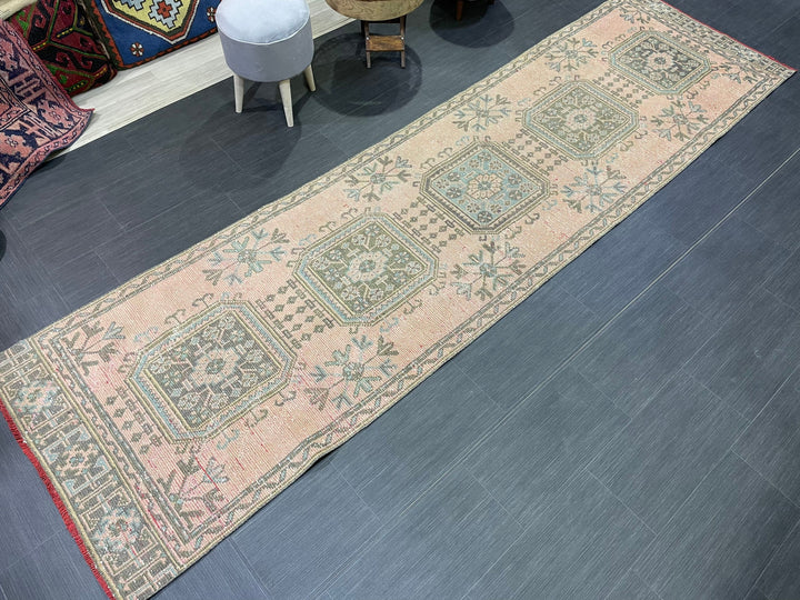 Beige Turkish Runner Rug 3' 1" x 11' 3" Hand-Knotted | No. WR36089