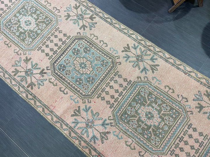 Beige Turkish Runner Rug 3' 1" x 11' 3" Hand-Knotted | No. WR36089