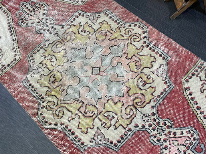 Rust Turkish Runner Rug 3' 3" x 7' 7" Hand-Knotted detail