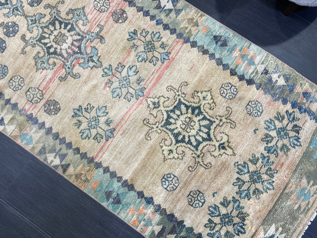 Beige Turkish Runner Rug 3' 1" x 9' Hand-Knotted field