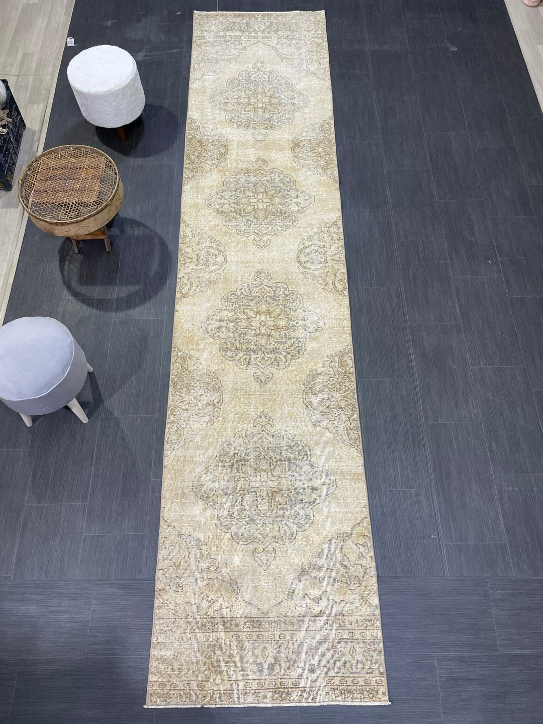 Beige Turkish Runner Rug 2' 10" x 12' 9" Hand-Knotted view