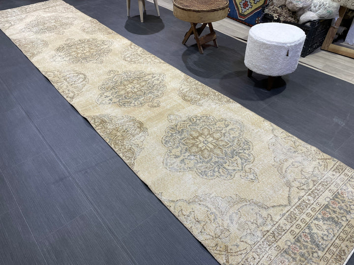 Beige Turkish Runner Rug 2' 10" x 12' 9" Hand-Knotted
