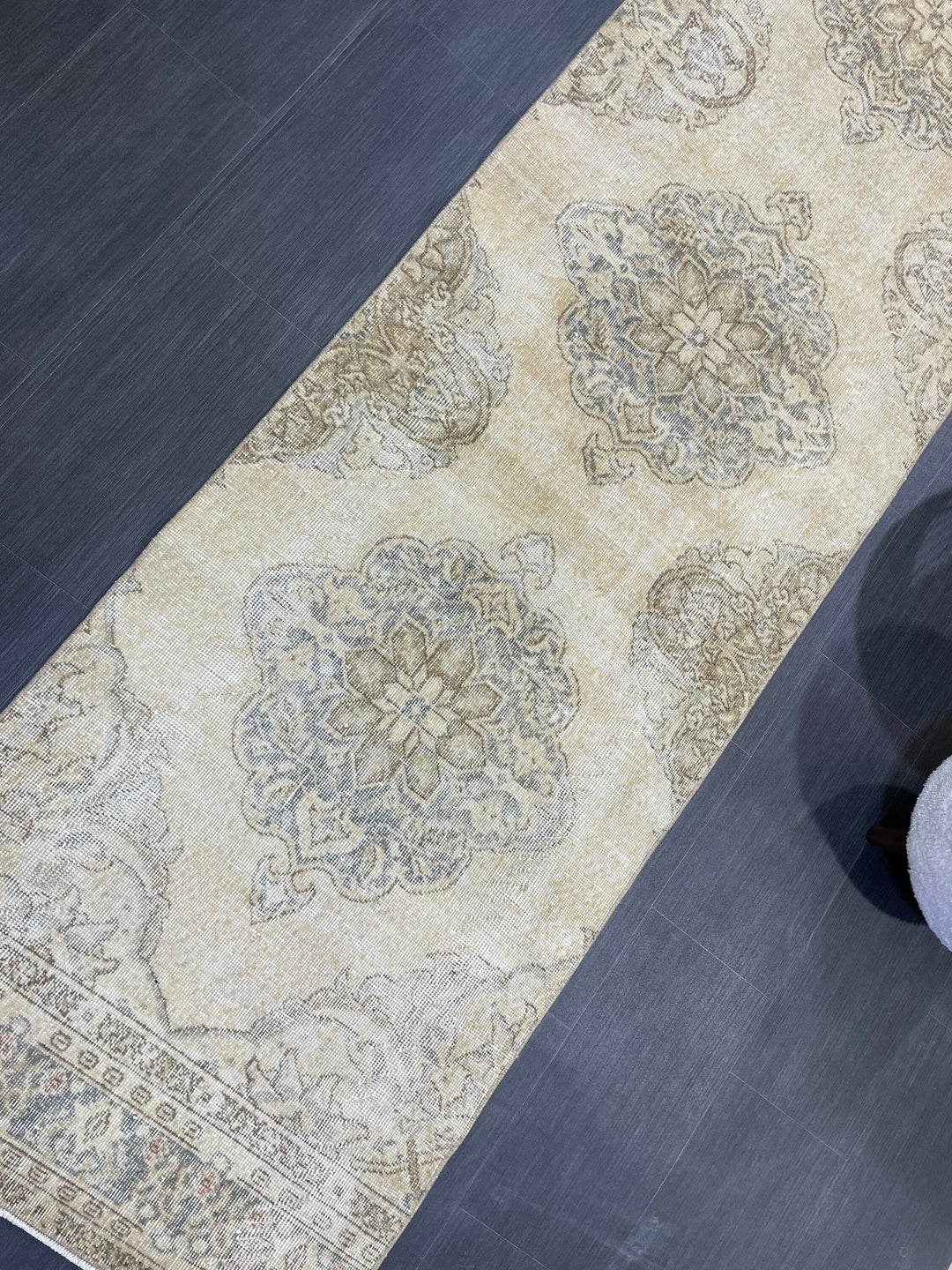 Beige Turkish Runner Rug 2' 10" x 12' 9" Hand-Knotted texture