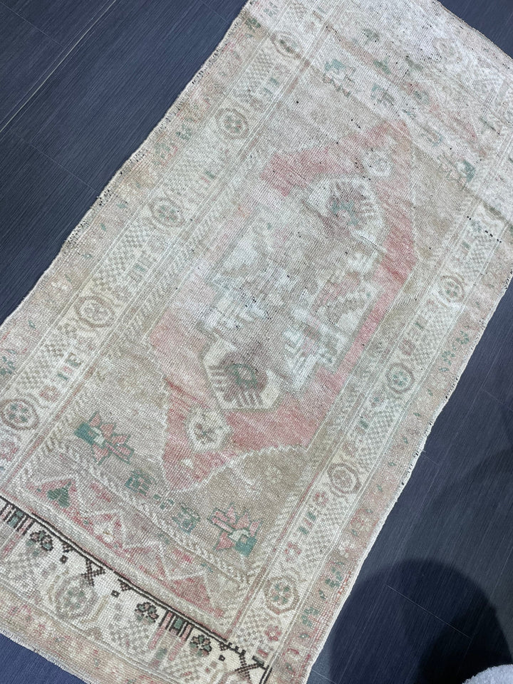Beige Turkish Oushak Rug 2' 11" x 5' 7" Hand-Knotted border
