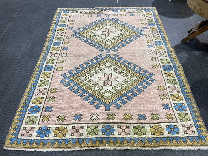 Beige Turkish Runner Rug 3' 3" x 4' 4" Hand-Knotted detail