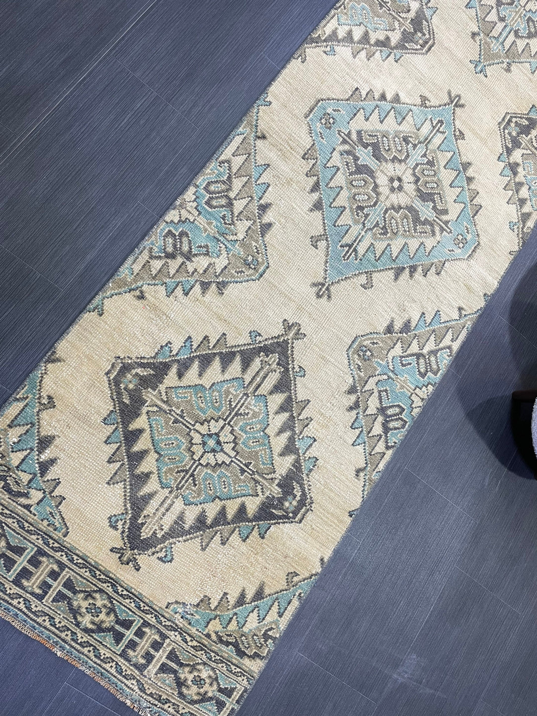 Beige Turkish Runner Rug 2' 7" x 12' 4" Hand-Knotted reverse