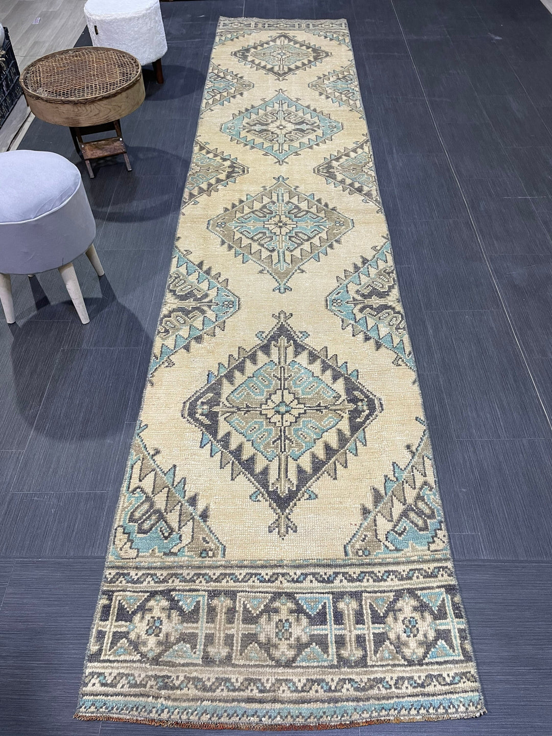 Beige Turkish Runner Rug 2' 7" x 12' 4" Hand-Knotted view 9