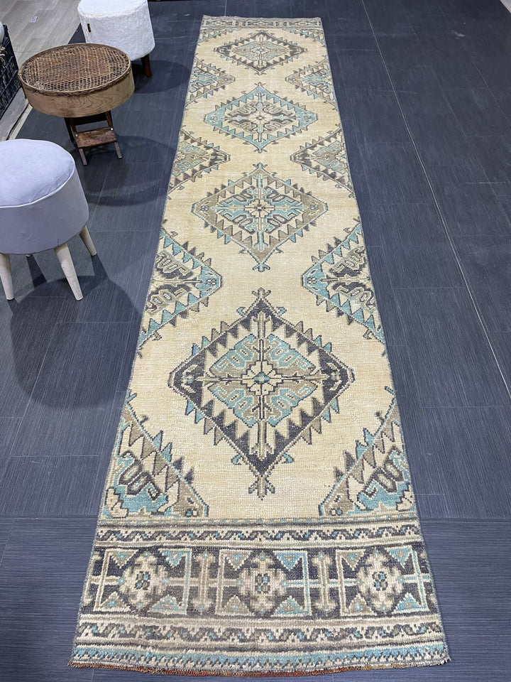 Beige Turkish Runner Rug 2' 7" x 12' 4" Hand-Knotted view 9