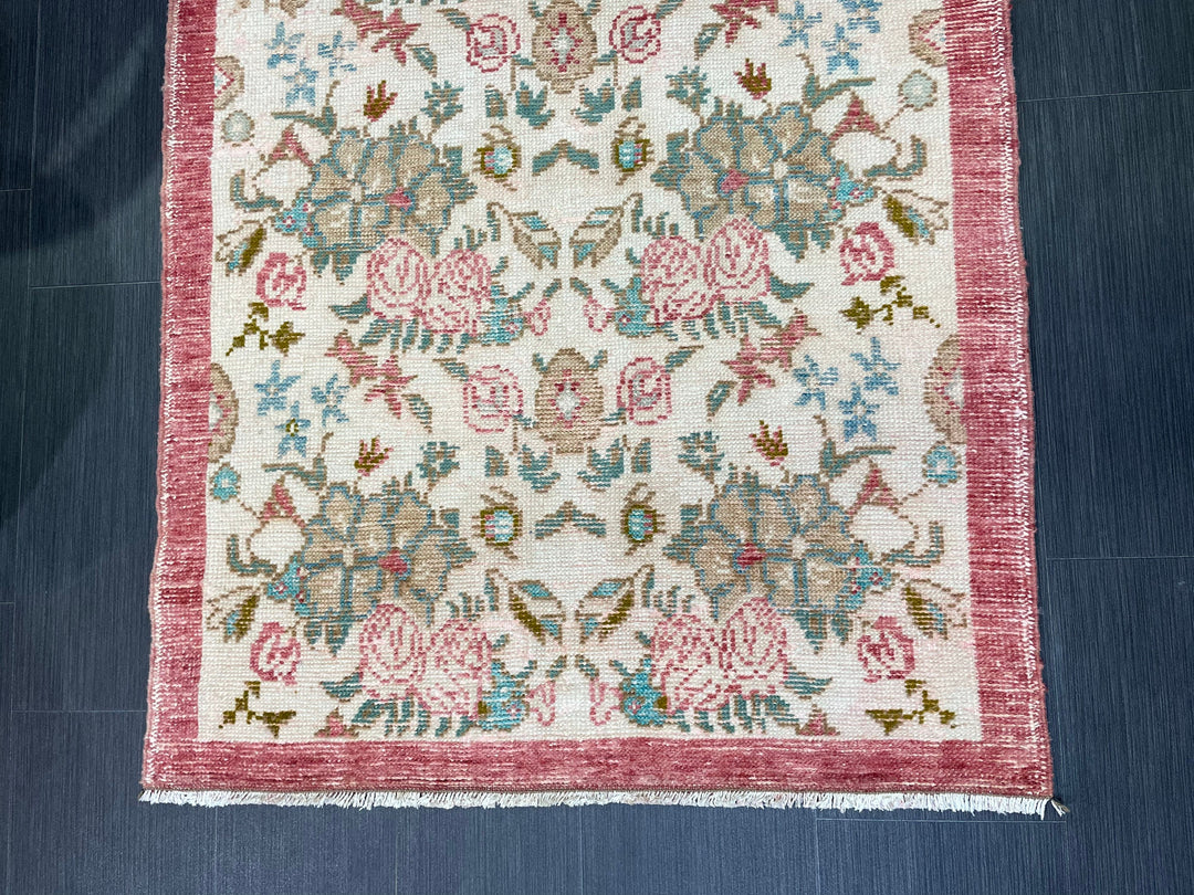 Rust Turkish Runner Rug 3' 2" x 7' 2" Hand-Knotted close-up