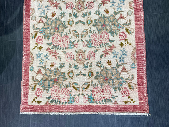 Rust Turkish Runner Rug 3' 2" x 7' 2" Hand-Knotted close-up