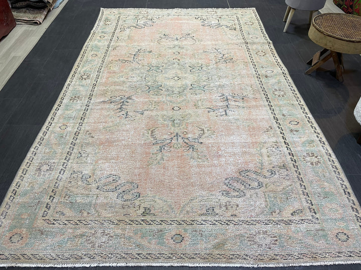 Pink Turkish Oushak Rug 5' 9" x 9' 2" Hand-Knotted field