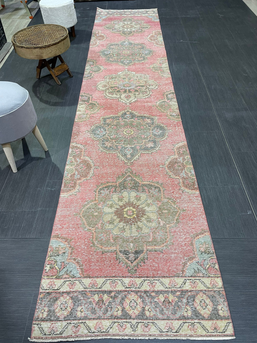 Turkish Runner Rug 2' 8" x 12' 6" Hand-Knotted close-up