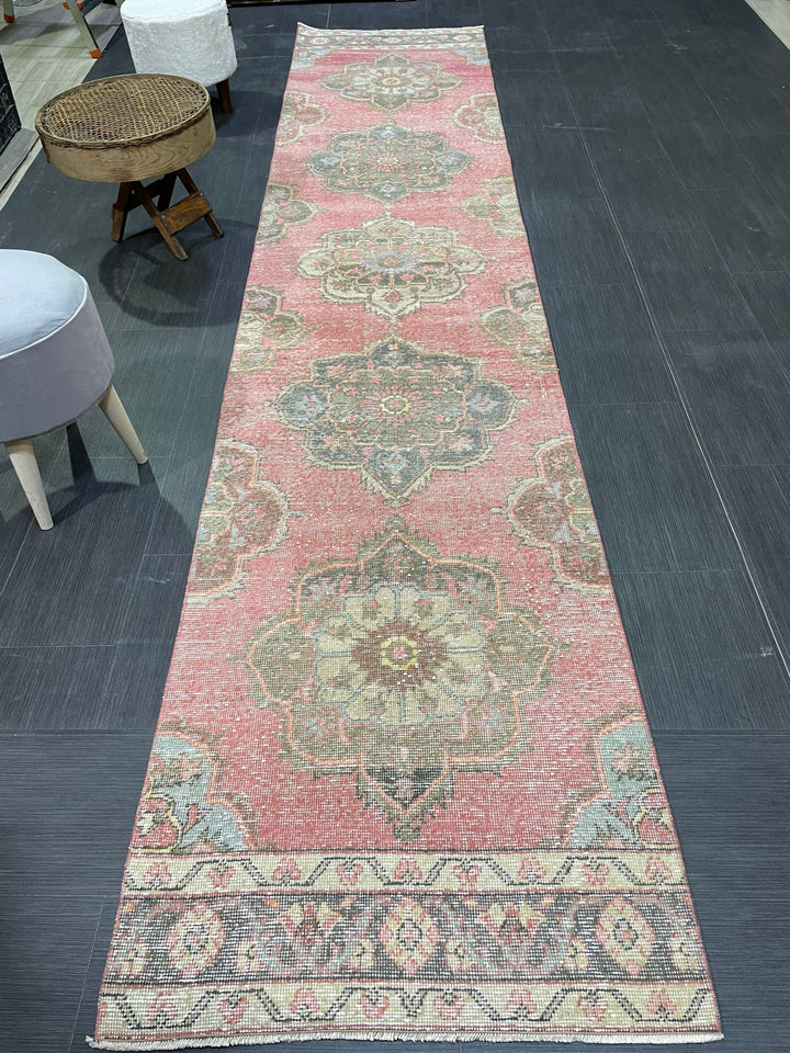 Turkish Runner Rug 2' 8" x 12' 6" Hand-Knotted close-up