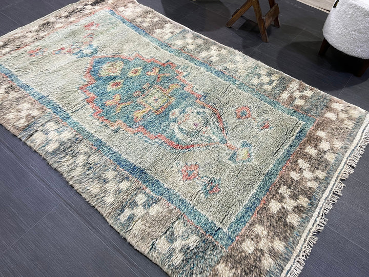 Tan Turkish Vintage Rug 3' 7" x 5' 9" Hand-Knotted