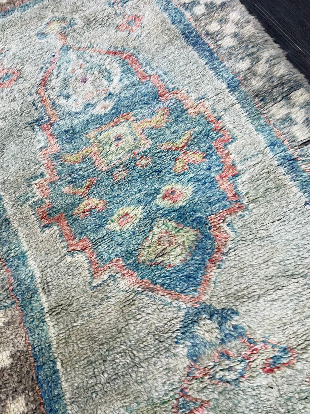 Tan Turkish Vintage Rug 3' 7" x 5' 9" Hand-Knotted close-up
